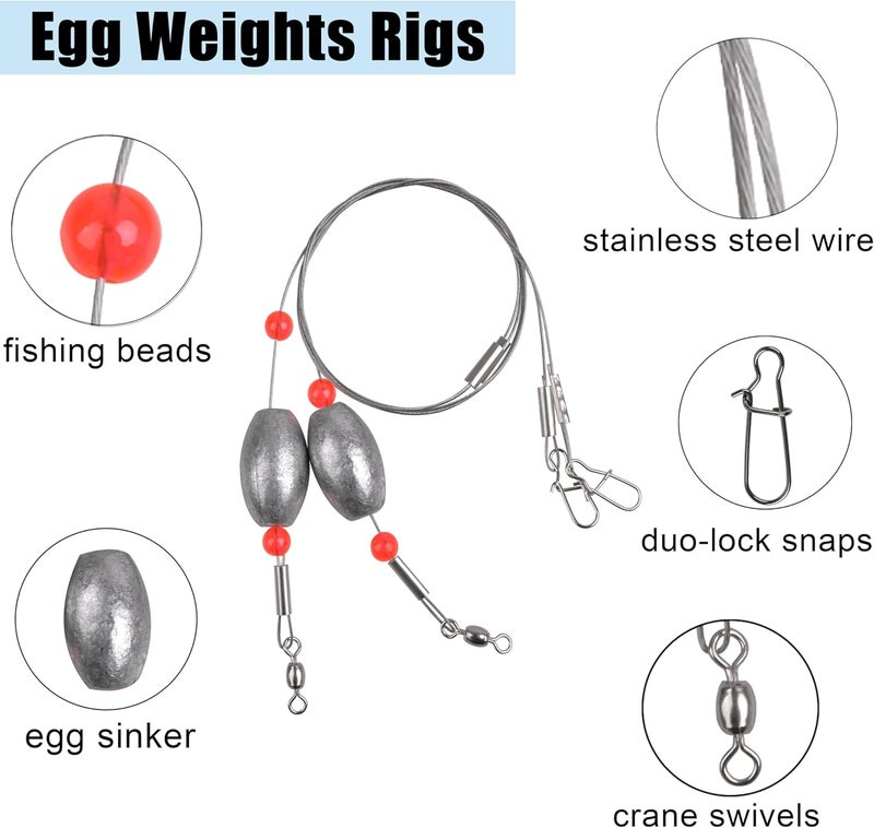 FUSIGO Egg Fishing Sinker Weight Rigs, 6pcs Flounder Rig Saltwater Bottom Rigs Stainless Steel Wire Leader with Egg Sinker Catfish Carolina Rigs Fishing Ready Rigs for Trout Drum Redfish Fishing - Image 2